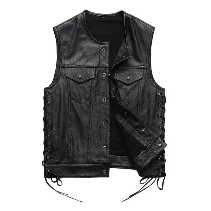 Black/Brown Mens 100% Genuine Leather Biker Vest | Genuine Biker Leather Vest