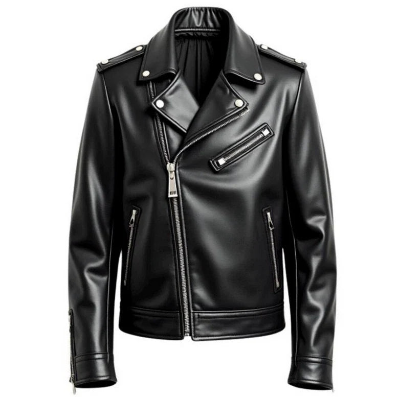 HANDMADE Men's BLACK LEATHER JACKET | GENUINE COWHIDE MOTORCYCLE JACKET