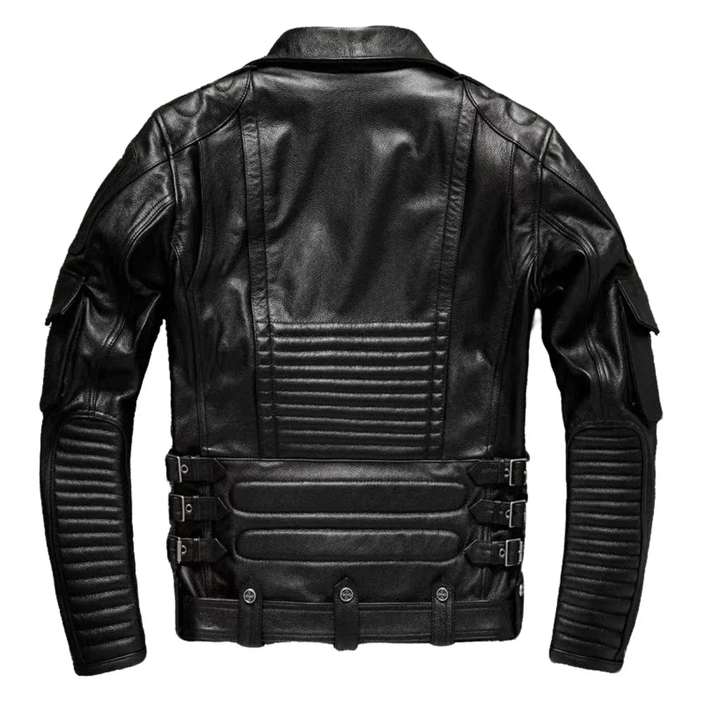 MEN'S GENUINE COWHIDE PREMIUM LEATHER MOTORCYCLE BIKER TOP LEATHER JACKET BROWN