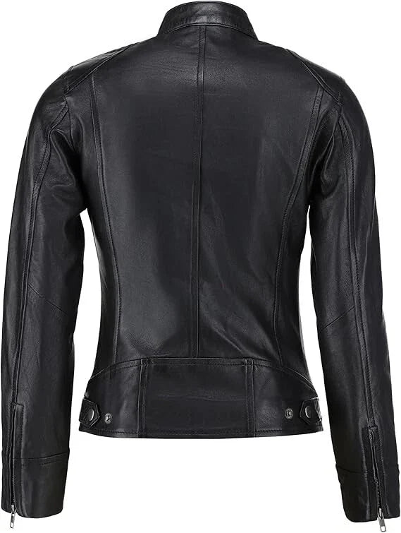 Premium Women's Leather Cafe Racer Jacket – High-Quality Cowhide Leather Jacket