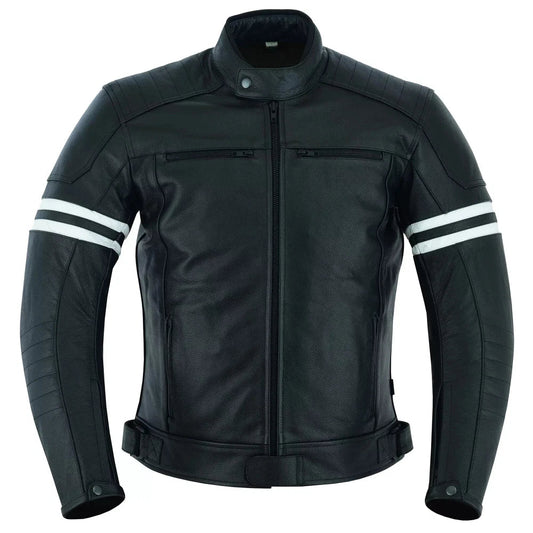 Motorcycle Leather Jacket Touring Motorbike Cafe Biker With Genuine CE Armour