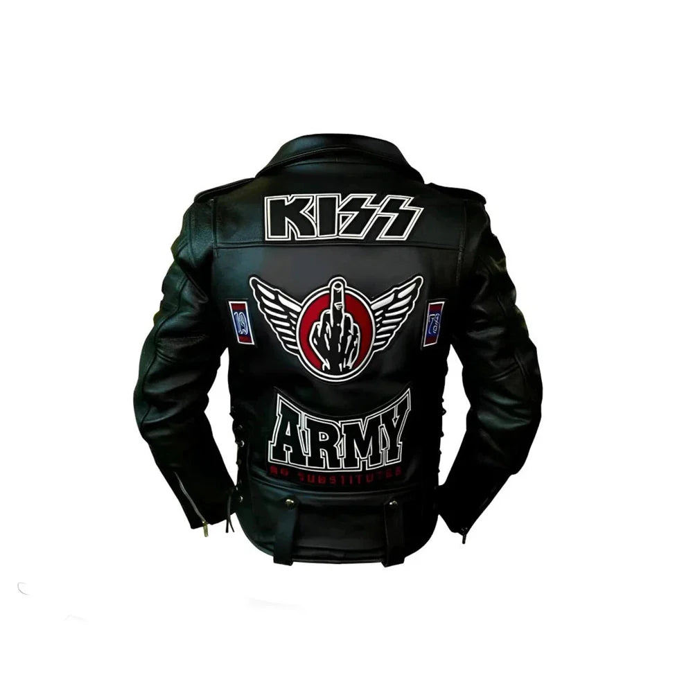 Men's KISS Army Genuine Cowhide Leather Motorcycle Jacket | Premium Quality