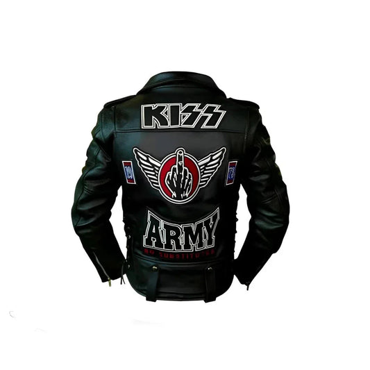 Men's KISS Army Genuine Cowhide Leather Motorcycle Jacket | Premium Quality