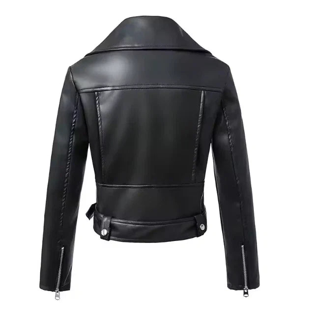 WoMen's Moto Biker Black PU Faux Leather Jacket | Spring Autumn Streetwear