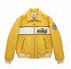 Handmade 75 Icon Racing Leather Jacket Yellow White Bomber Varsity Coat