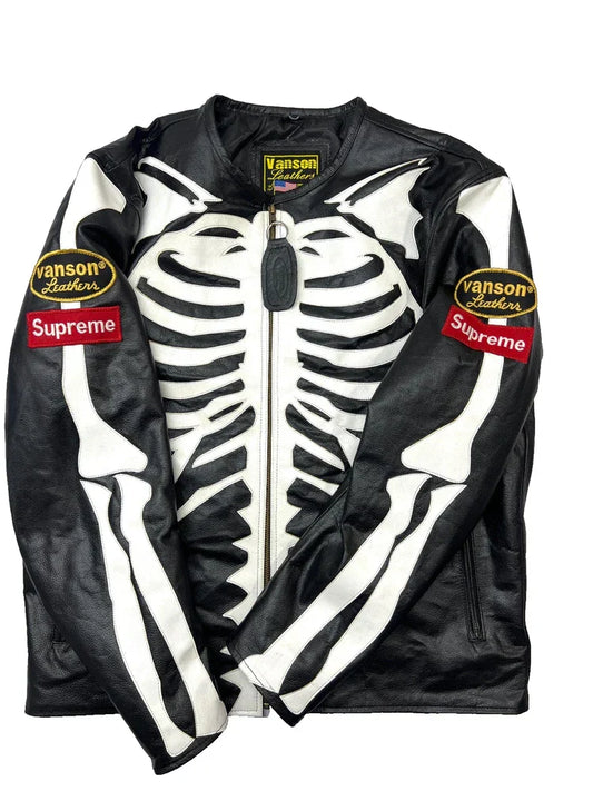 Skeleton Leather Jacket Men Handmade Real Cowhide Biker Gothic Punk Rock Style