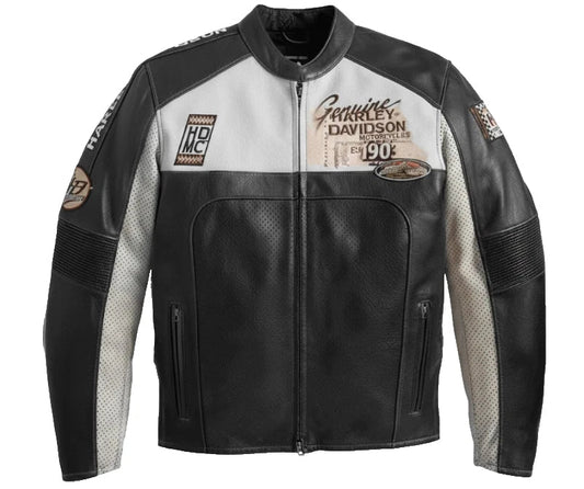MEN'S PREMIUM BLACK & WHITE COWHIDE LEATHER JACKET -PREMIUM QUALITY BIKER JACKET