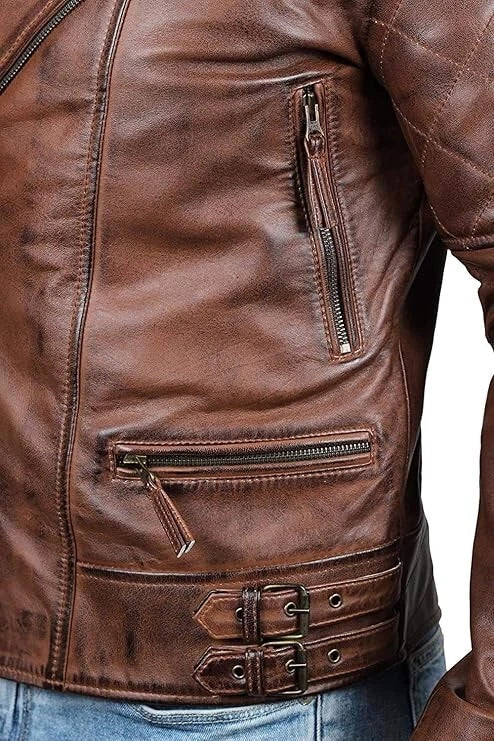 Men's Vintage Cafe Racer Distressed Motorcycle Black/Brown Real Leather Jacket