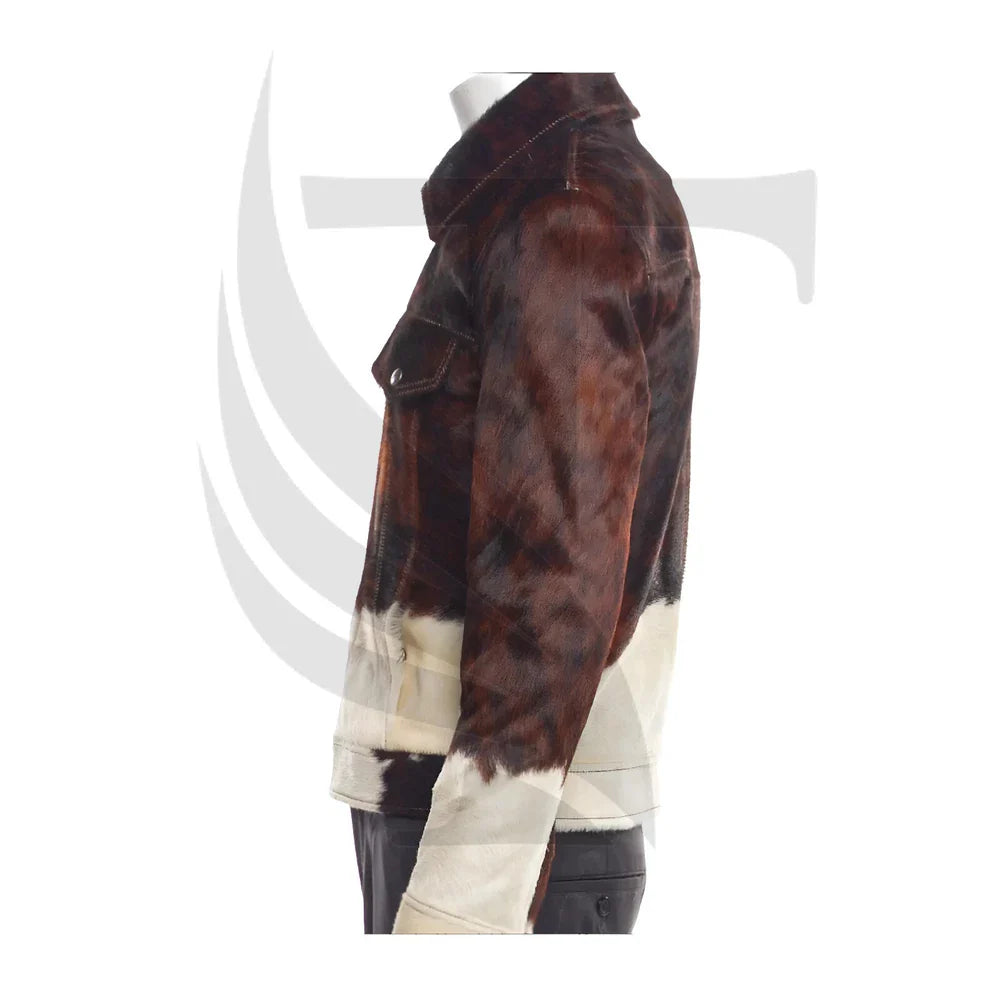 Men's Western Cowhide Leather Jacket – Genuine Hair-On Pony Skin, Stylish Truck