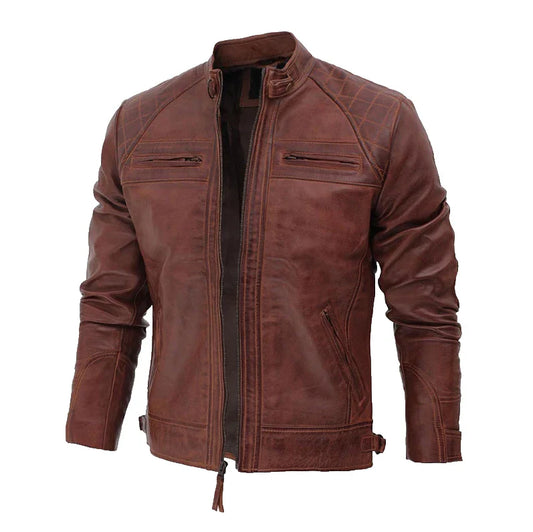 Men's Genuine Leather Biker Jacket | Handmade Motorcycle Coat