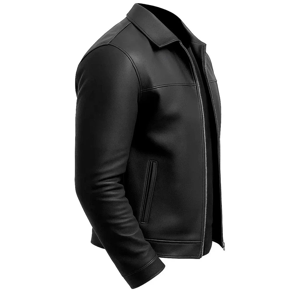 Mens Motorcycle Cafe Racer Distressed BLACK Genuine Leather Biker Jacket