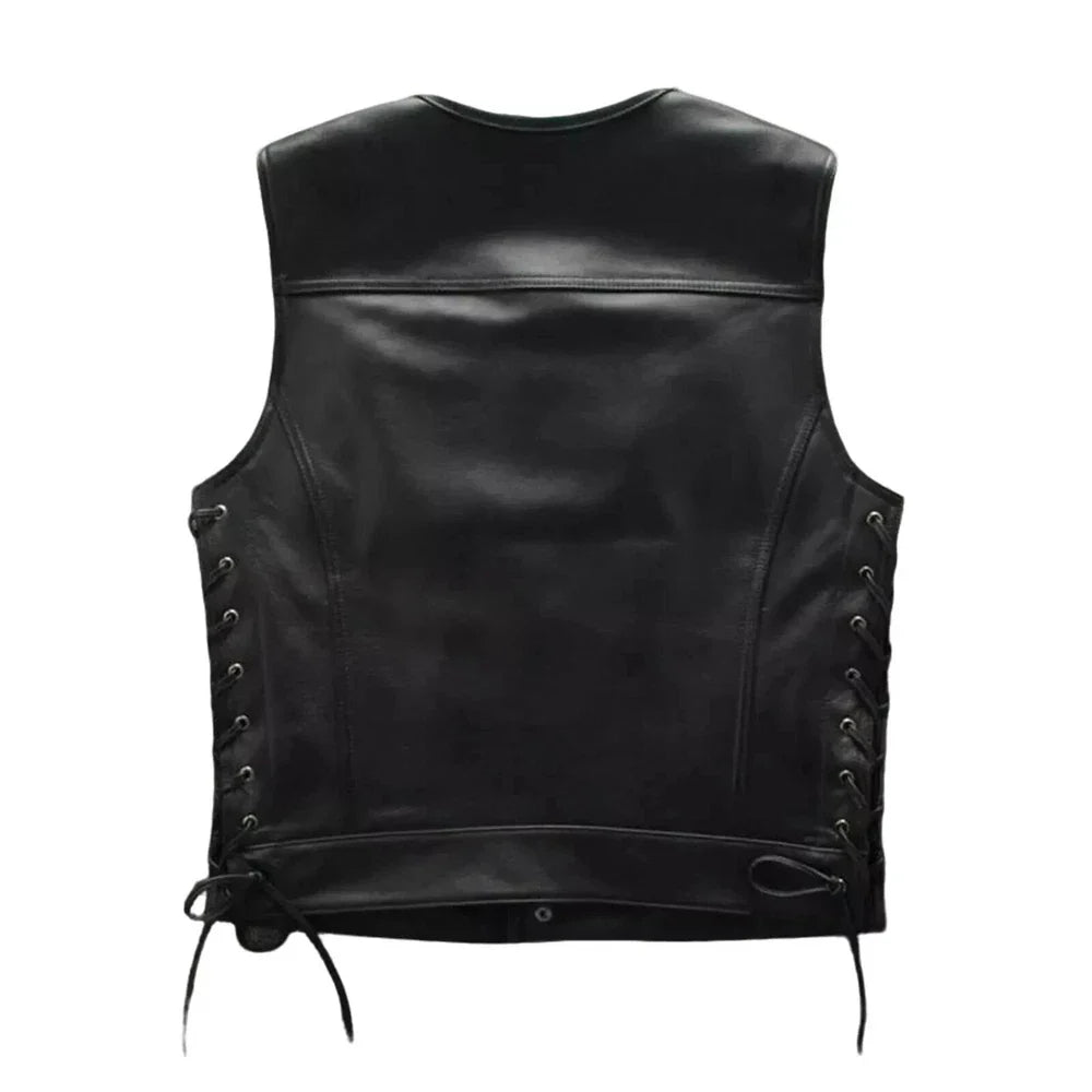 Black/Brown Mens 100% Genuine Leather Biker Vest | Genuine Biker Leather Vest