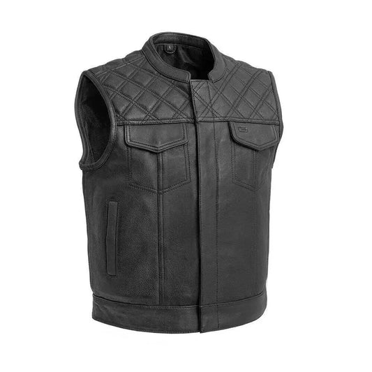 Men's Quilted Black Leather Motorbike Vest | Motorcycle Club Vest Diamond Stitch
