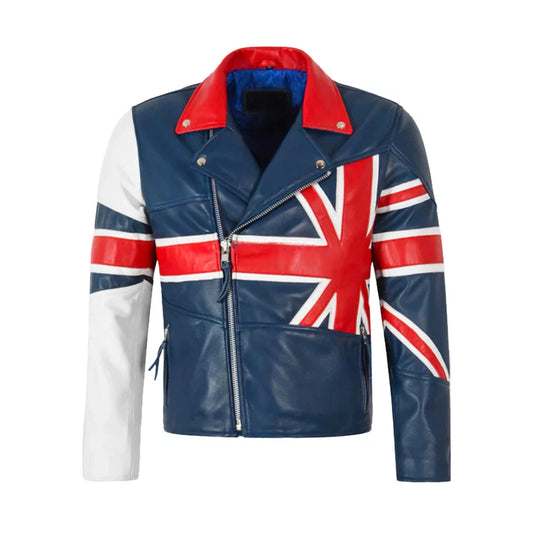 Men's Cowhide Leather Biker Jacket – British Flag Edition - Ykk Zip - BEST SELL
