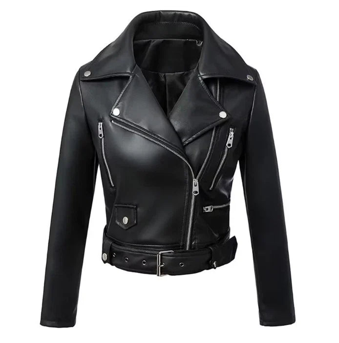 WoMen's Moto Biker Black PU Faux Leather Jacket | Spring Autumn Streetwear
