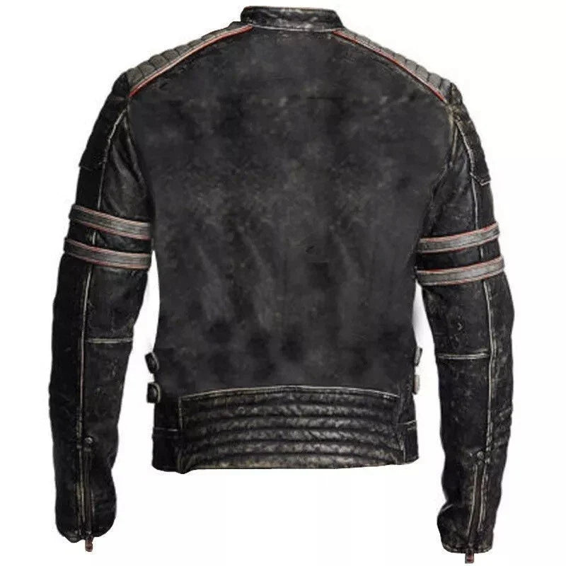 Retro 1, Men's Vintage Motorcycle Cafe Racer Biker Black Real Leather Jacket
