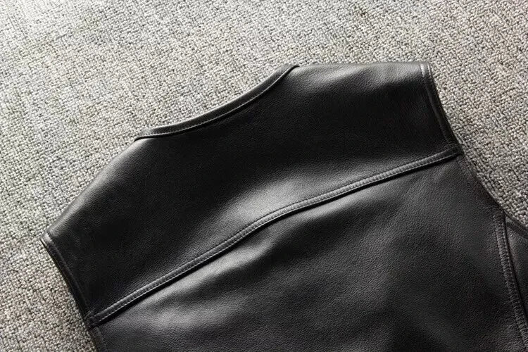 Black/Brown Mens 100% Genuine Leather Biker Vest | Genuine Biker Leather Vest
