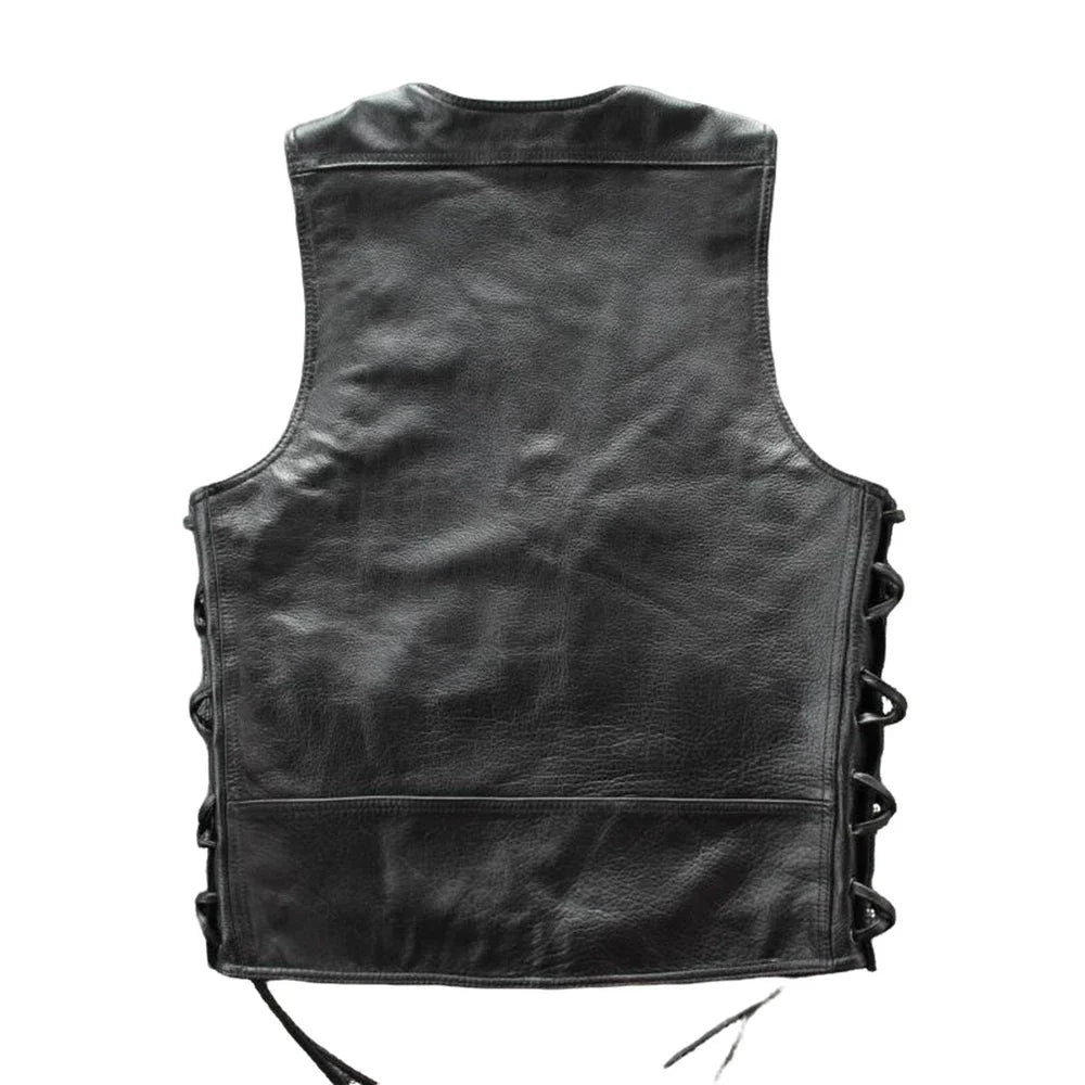 100% Genuine Men's Real Leather Bikers Vest With Chains | Bikers Leather Vest
