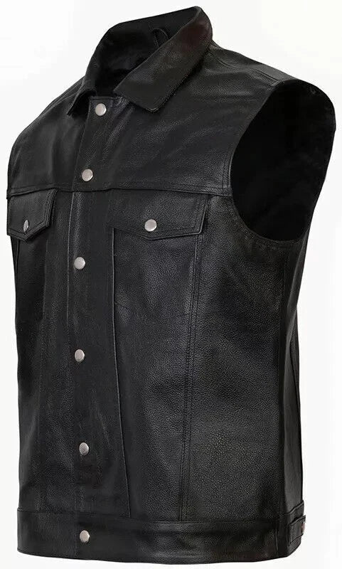 Men's Black/Brown Genuine Leather Motorbike Vest | Men's Motorcycle Club Vest