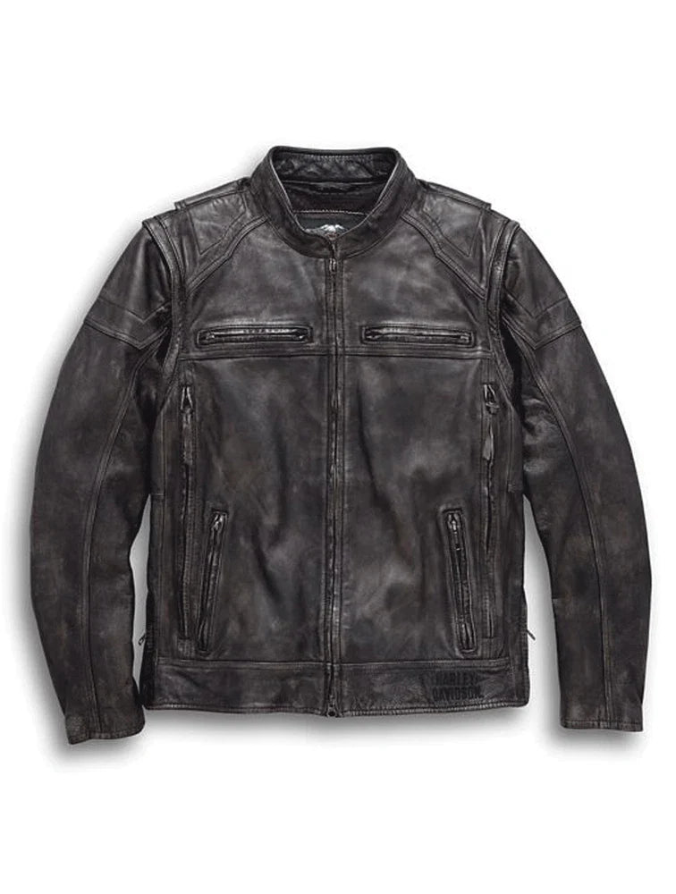 Men's Dauntless Convertible Biker Leather Jacket Vest Treva Cowhide Motorcycle