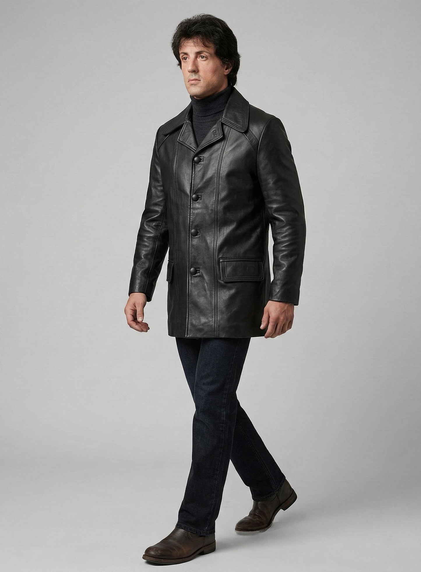 Sylvester Stallone Rocky 2 Leather Trench Coat