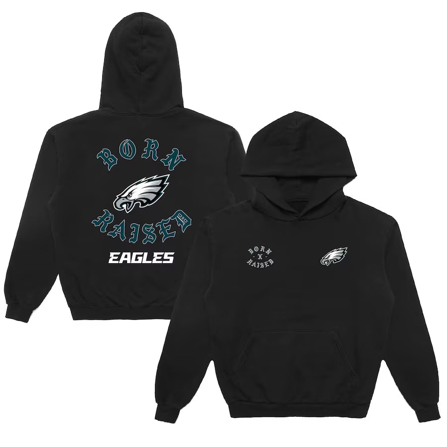 Born x Raised Black Philadelphia Eagles Chrome Rocker Hoodie - Recreated Inspired Edition