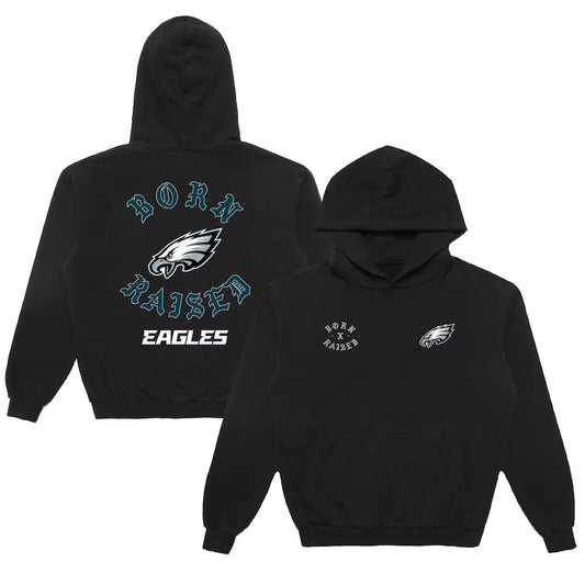 Born x Raised Black Philadelphia Eagles Chrome Rocker Hoodie - Recreated Inspired Edition