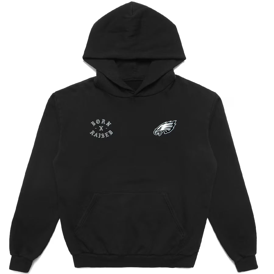 Born x Raised Black Philadelphia Eagles Chrome Rocker Hoodie - Recreated Inspired Edition
