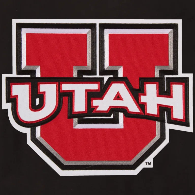 Utah Utes One Color Black Wool & Leather Varsity Jacket