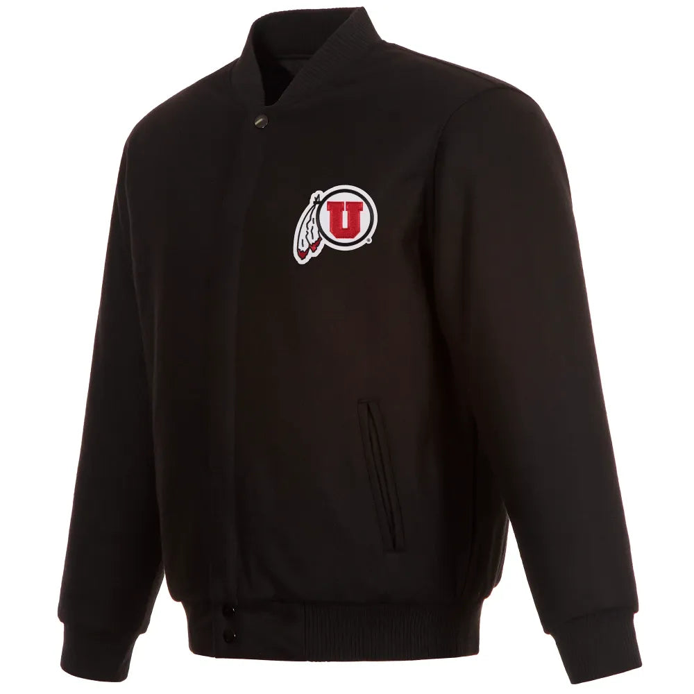 Utah Utes One Color Full Wool Black Varsity Jacket