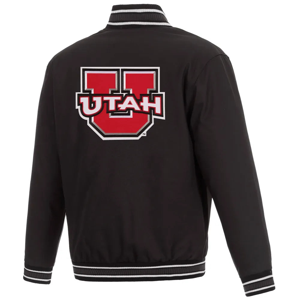 Utah Utes Poly One Color Black Varsity Jacket