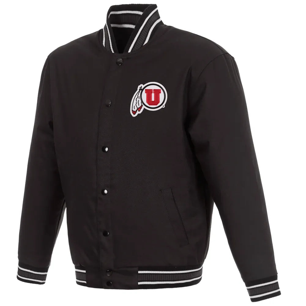 Utah Utes Poly One Color Black Varsity Jacket