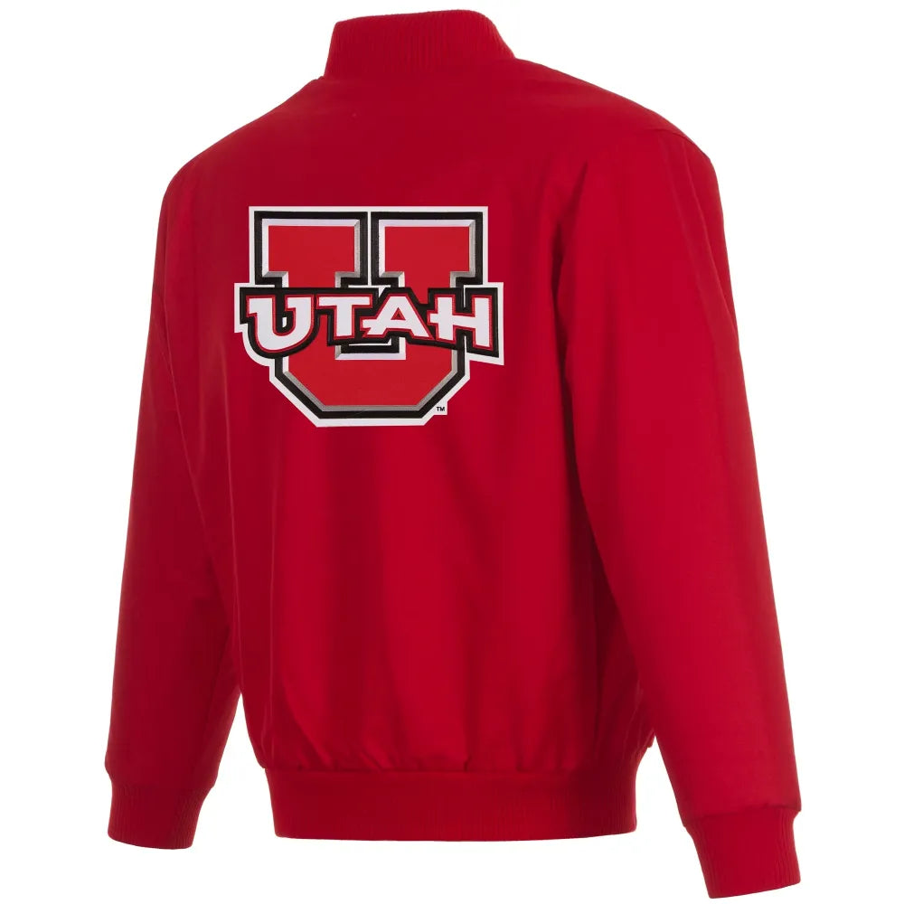 Utah Utes Poly One Color Red Varsity Jacket