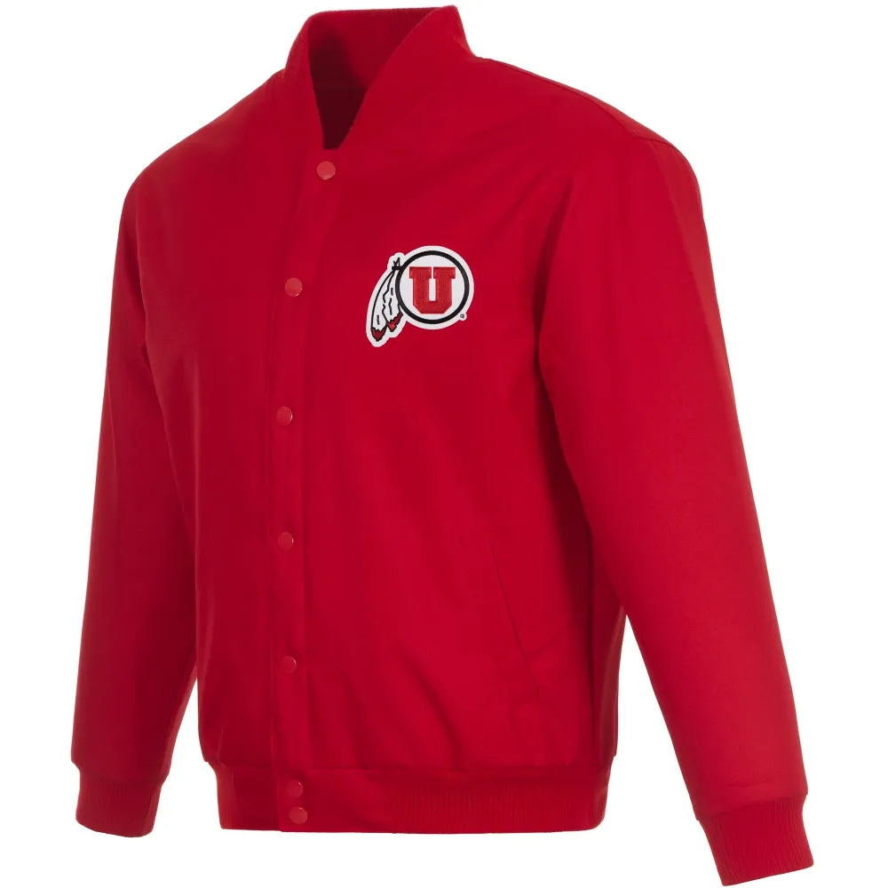 Utah Utes Poly One Color Red Varsity Jacket