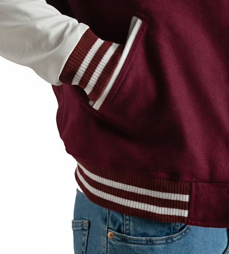 Women’s Burgundy Wool / White Leather Varsity Jacket