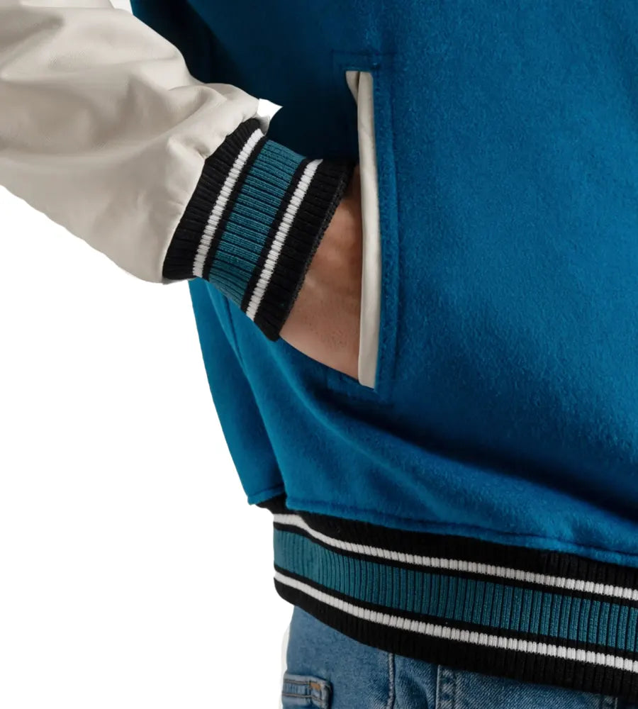 Women’s Deep Mid Sky Blue Wool / White Leather Varsity Jacket