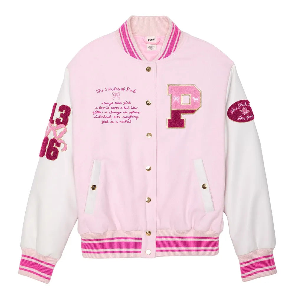 Loveshackfancy x Pink Reissued Boyfriend Varsity Jacket