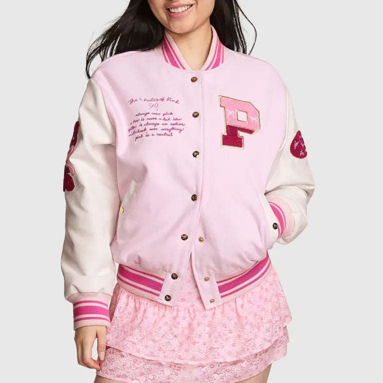 Loveshackfancy x Pink Reissued Boyfriend Varsity Jacket